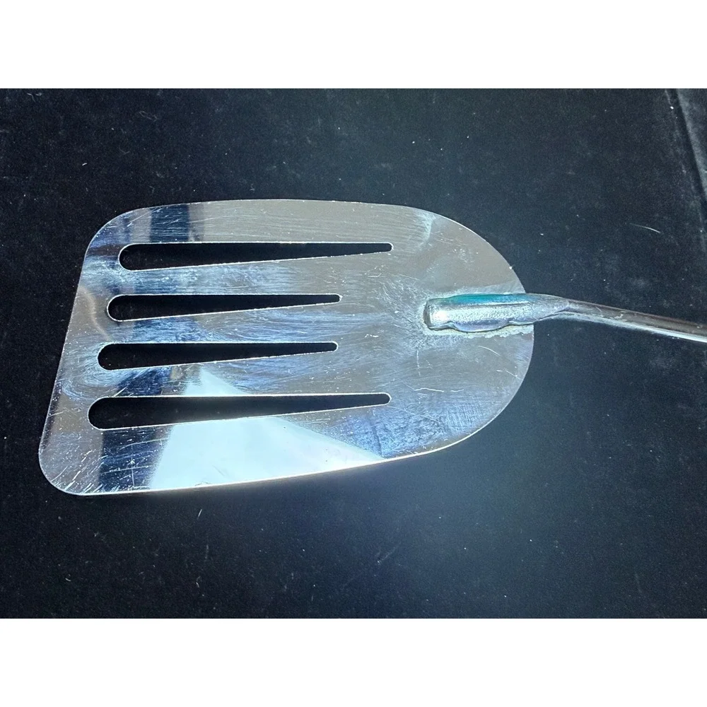 Vintage Foley USA Slotted Spatula Chrome Plated Wood Handle Long Turner BBQ